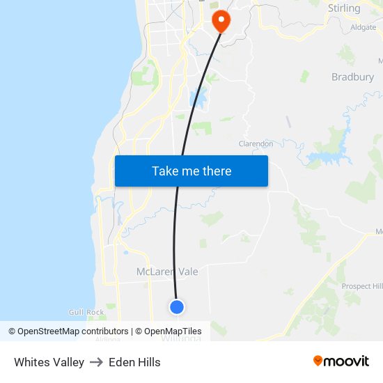 Whites Valley to Eden Hills map