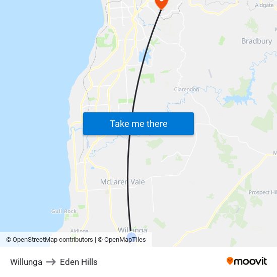Willunga to Eden Hills map