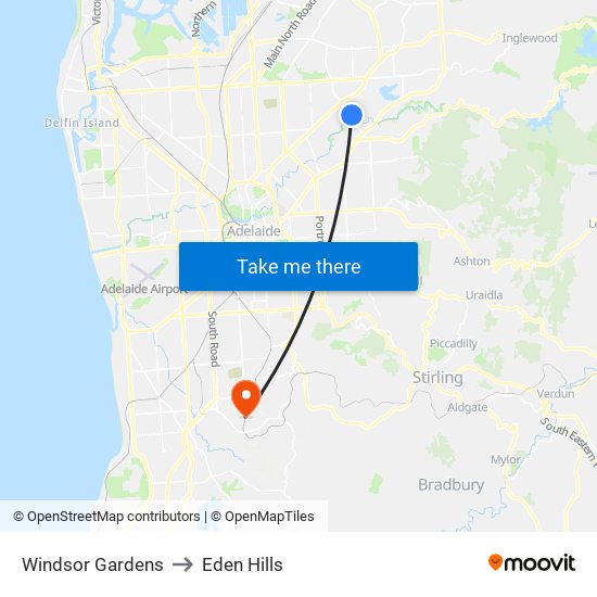 Windsor Gardens to Eden Hills map