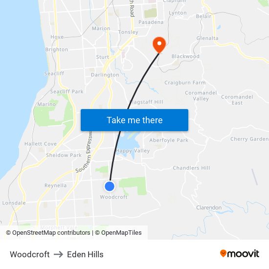 Woodcroft to Eden Hills map