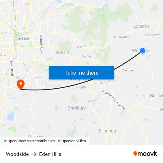 Woodside to Eden Hills map