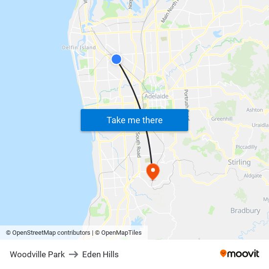 Woodville Park to Eden Hills map