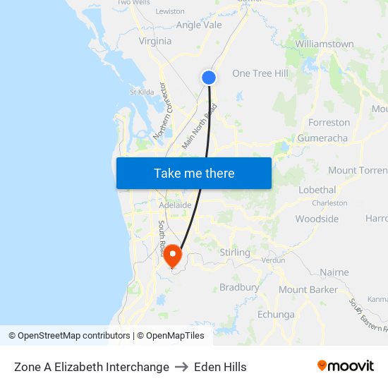 Zone A Elizabeth Interchange to Eden Hills map