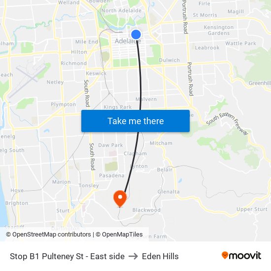 Stop B1 Pulteney St - East side to Eden Hills map