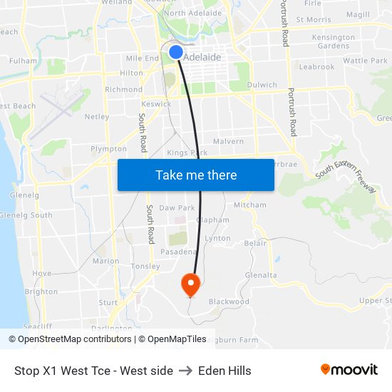 Stop X1 West Tce - West side to Eden Hills map