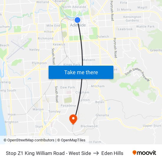 Stop Z1 King William Road - West Side to Eden Hills map