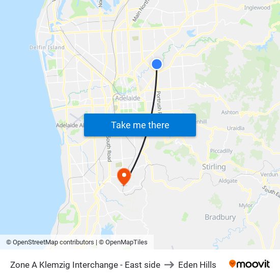 Zone A Klemzig Interchange - East side to Eden Hills map