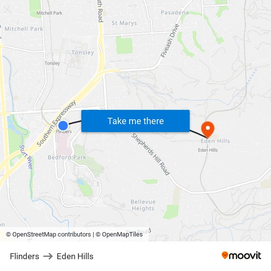 Flinders to Eden Hills map