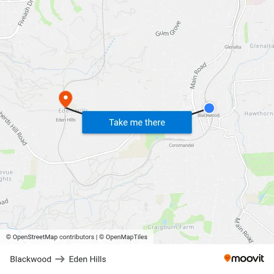 Blackwood to Eden Hills map