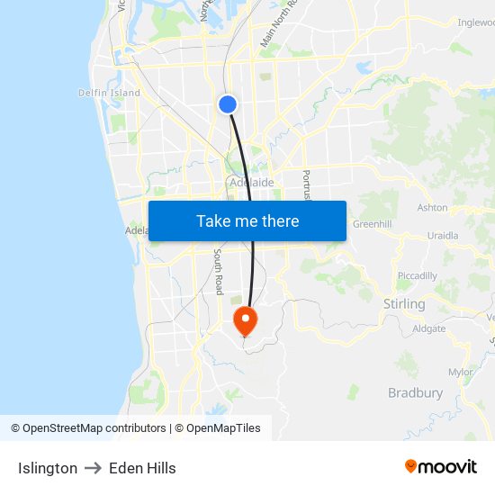 Islington to Eden Hills map