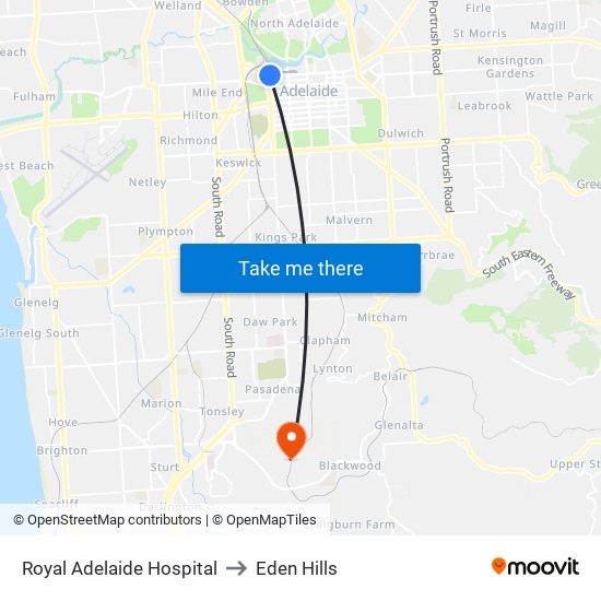 Royal Adelaide Hospital to Eden Hills map