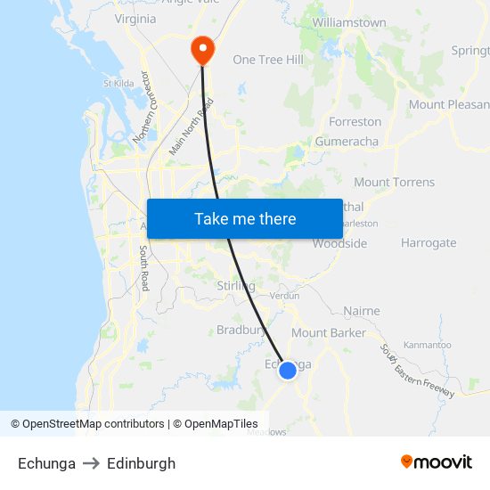 Echunga to Edinburgh map