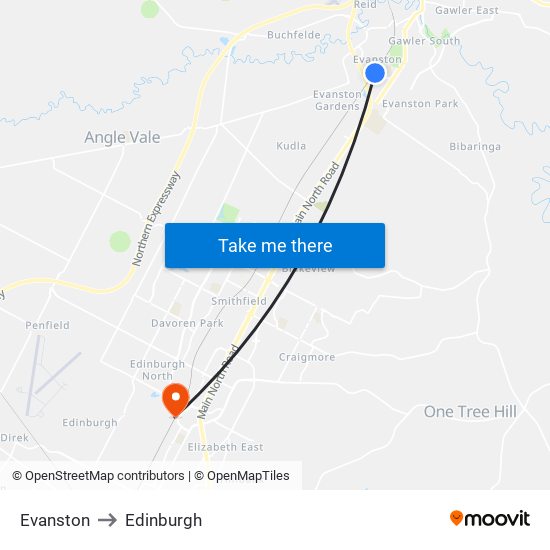 Evanston to Edinburgh map