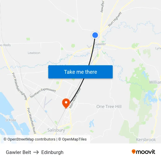 Gawler Belt to Edinburgh map
