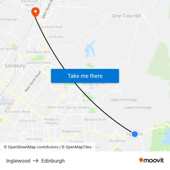 Inglewood to Edinburgh map