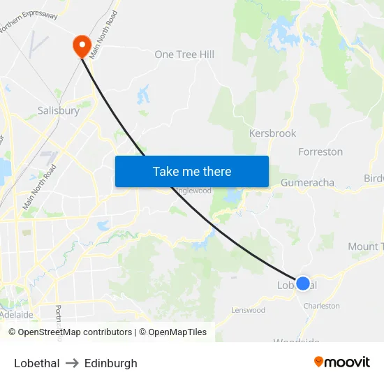 Lobethal to Edinburgh map