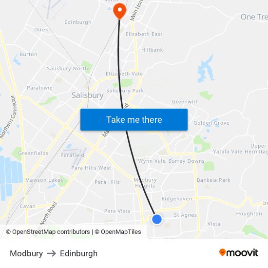 Modbury to Edinburgh map