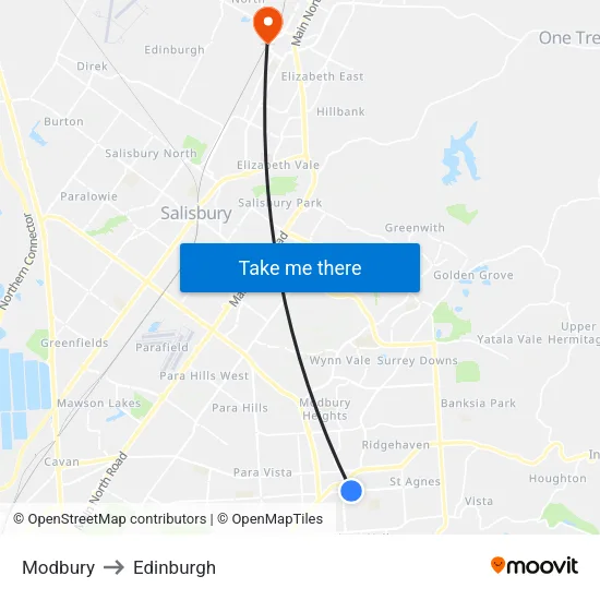 Modbury to Edinburgh map