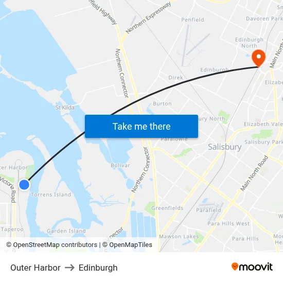Outer Harbor to Edinburgh map