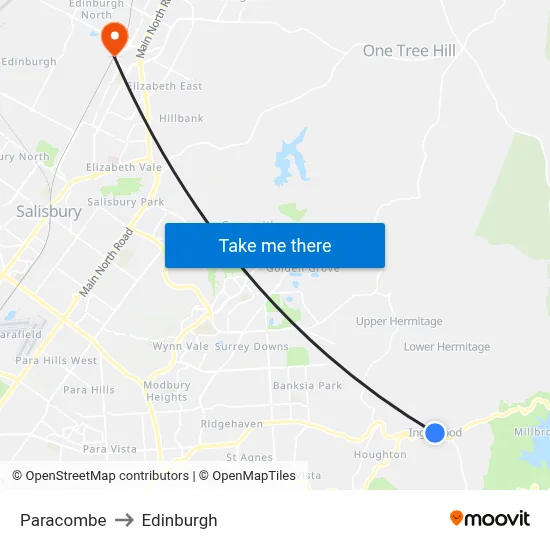 Paracombe to Edinburgh map