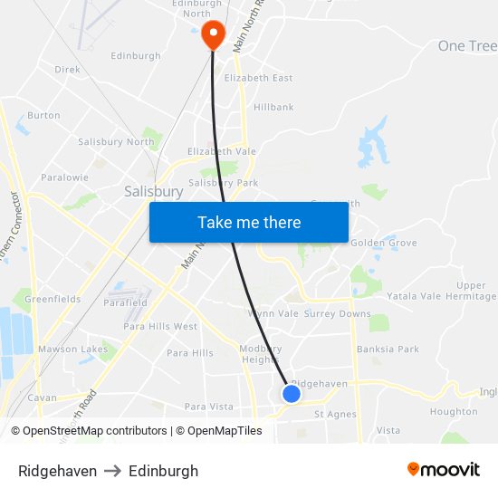 Ridgehaven to Edinburgh map