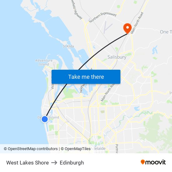 West Lakes Shore to Edinburgh map