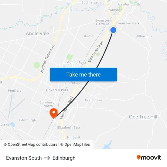 Evanston South to Edinburgh map