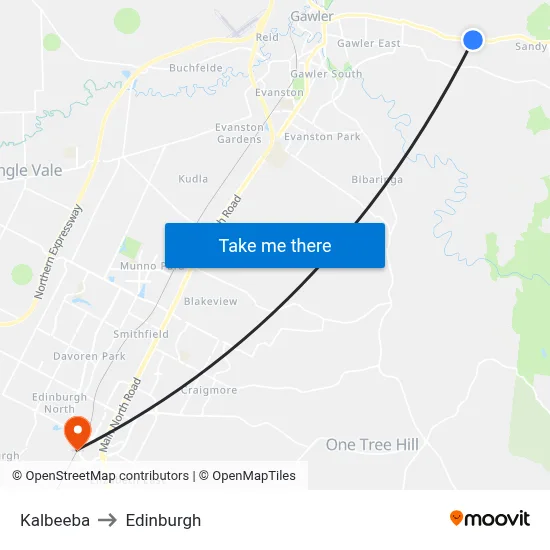 Kalbeeba to Edinburgh map