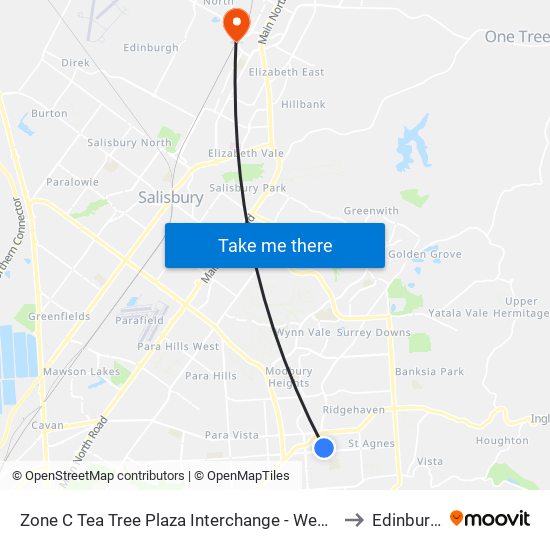 Zone C Tea Tree Plaza Interchange - West side to Edinburgh map