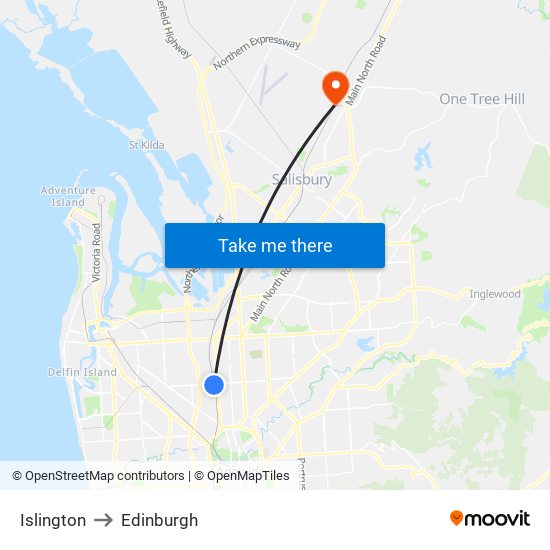 Islington to Edinburgh map