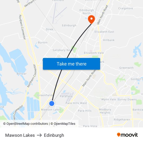 Mawson Lakes to Edinburgh map