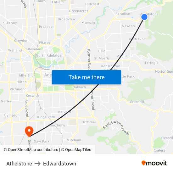 Athelstone to Edwardstown map