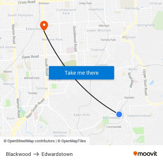 Blackwood to Edwardstown map