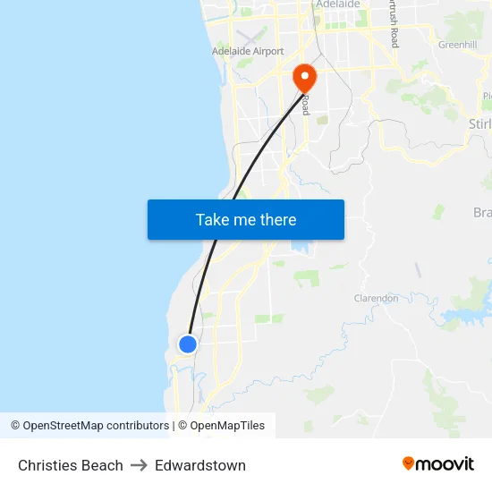 Christies Beach to Edwardstown map