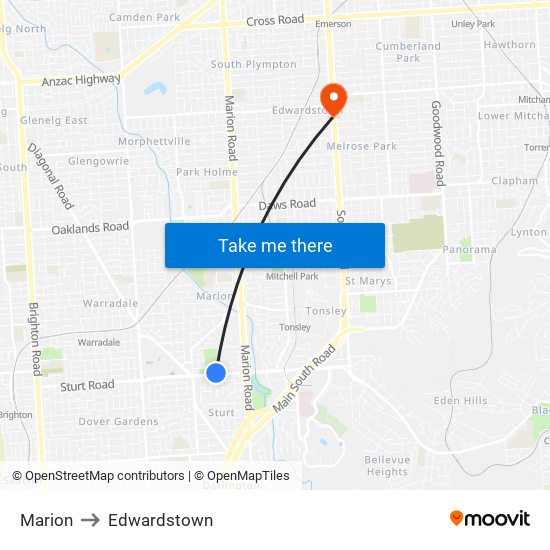 Marion to Edwardstown map