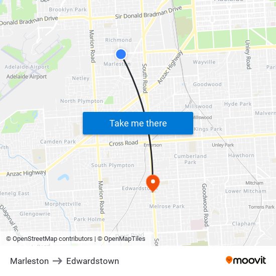 Marleston to Edwardstown map