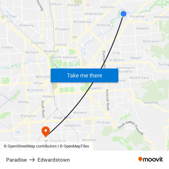 Paradise to Edwardstown map