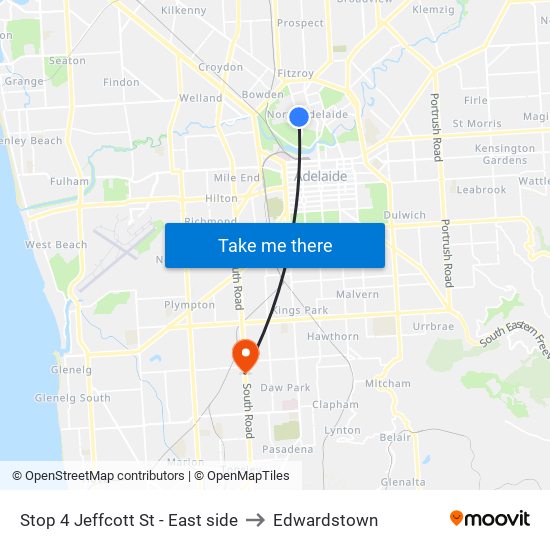 Stop 4 Jeffcott St - East side to Edwardstown map