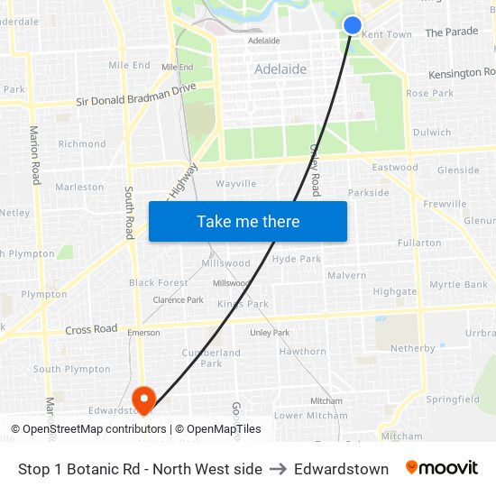Stop 1 Botanic Rd - North West side to Edwardstown map