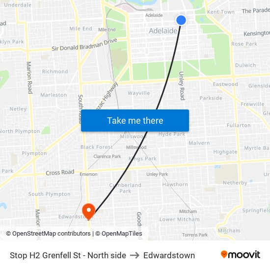 Stop H2 Grenfell St - North side to Edwardstown map