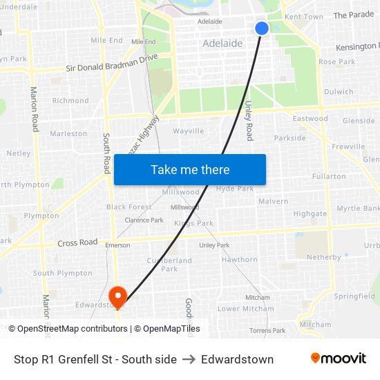 Stop R1 Grenfell St - South side to Edwardstown map