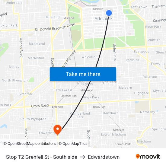 Stop T2 Grenfell St - South side to Edwardstown map