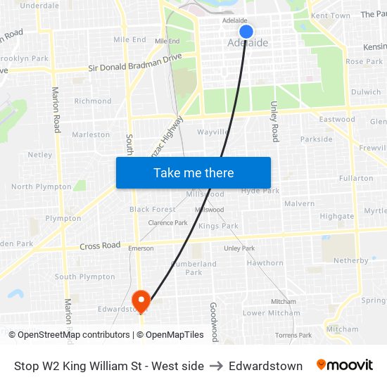 Stop W2 King William St - West side to Edwardstown map