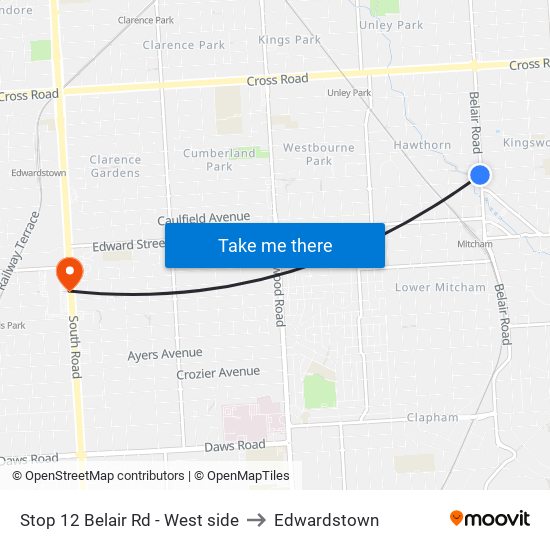 Stop 12 Belair Rd - West side to Edwardstown map