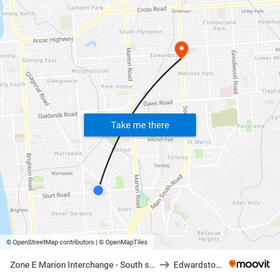 Zone E Marion Interchange - South side to Edwardstown map