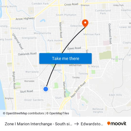Zone I Marion Interchange - South side to Edwardstown map