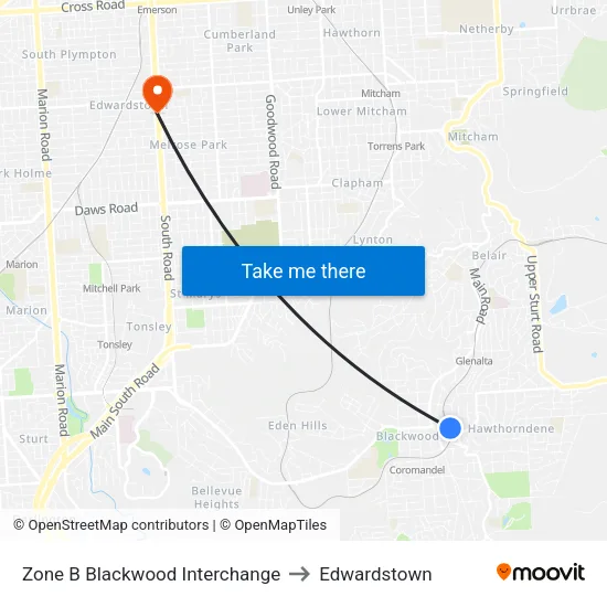 Zone B Blackwood Interchange to Edwardstown map