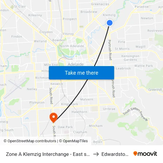 Zone A Klemzig Interchange - East side to Edwardstown map
