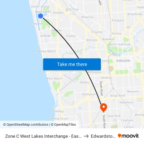 Zone C West Lakes Interchange - East side to Edwardstown map