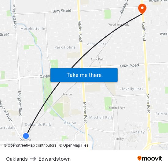 Oaklands to Edwardstown map